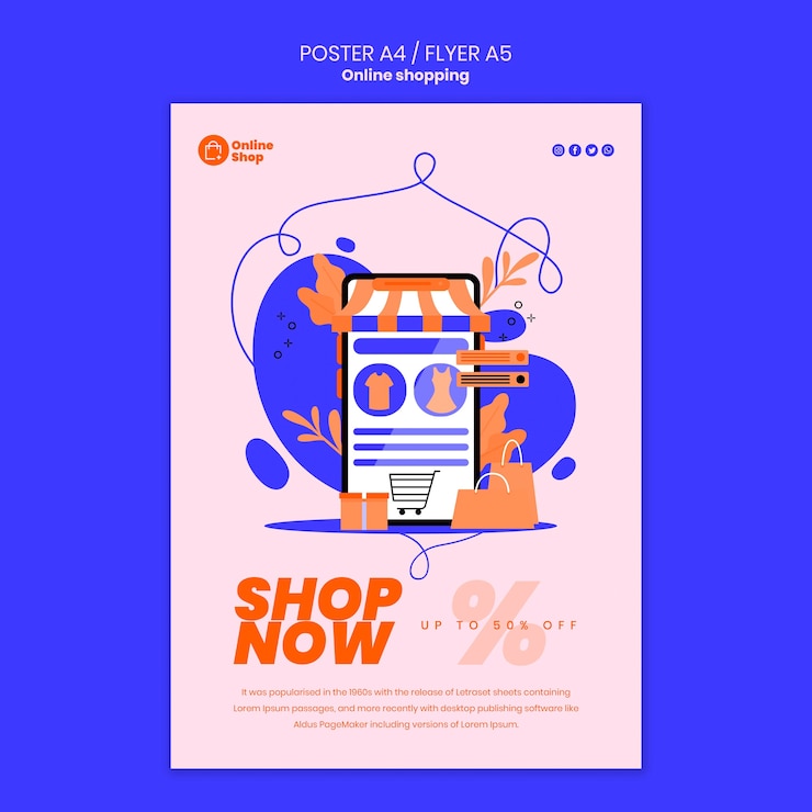 PSD gratuito diseño de carteles de compras en línea