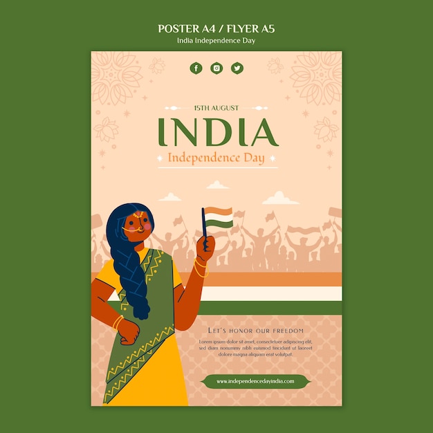 PSD gratuito diseño de carteles del día de la independencia de la india