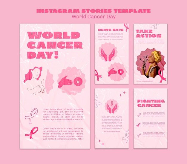 Diseño de diseño de historias de instagram del día mundial del cáncer PSD gratuito