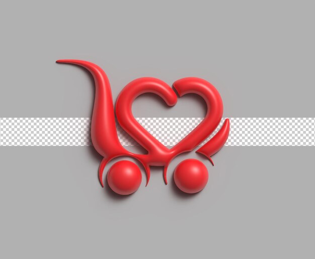 Diseño del ejemplo 3D del icono del carro de compras del día de San Valentín.