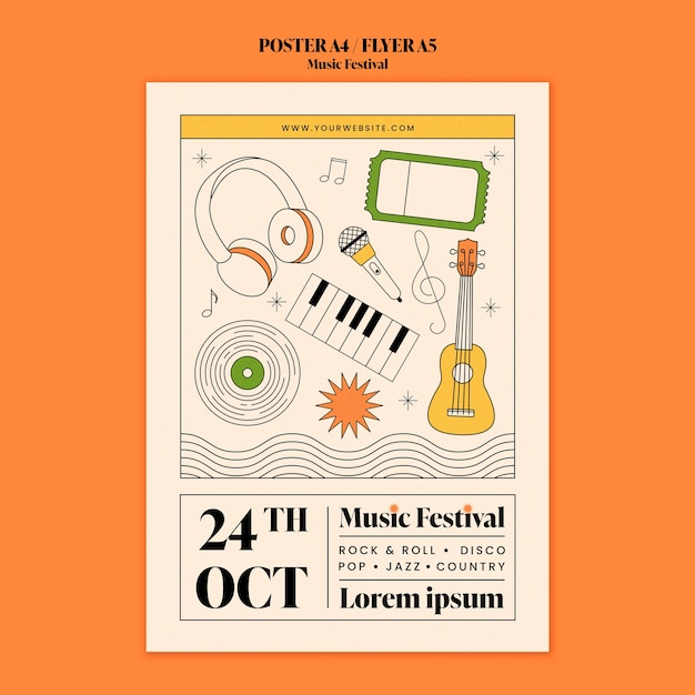 Diseño de festival de música de diseño plano