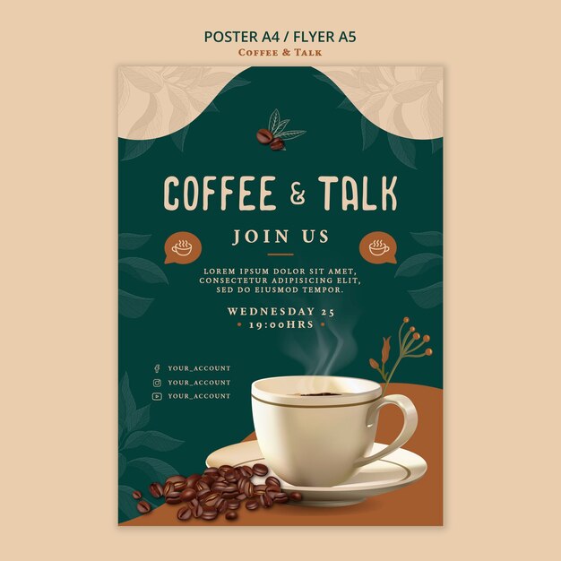 Diseño de flyer de café y conversación