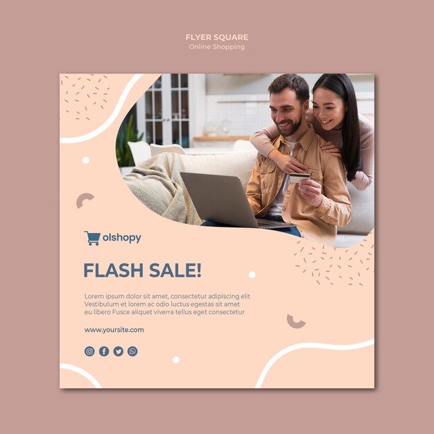 Diseño de flyer cuadrado de compras en línea