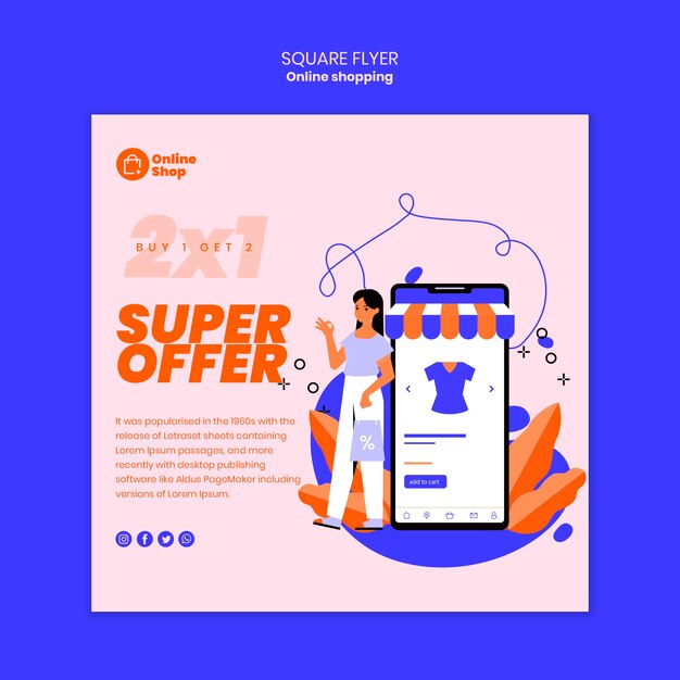 Diseño de flyer cuadrado las compras en línea