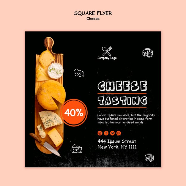 Diseño de flyer cuadrado de degustación de queso