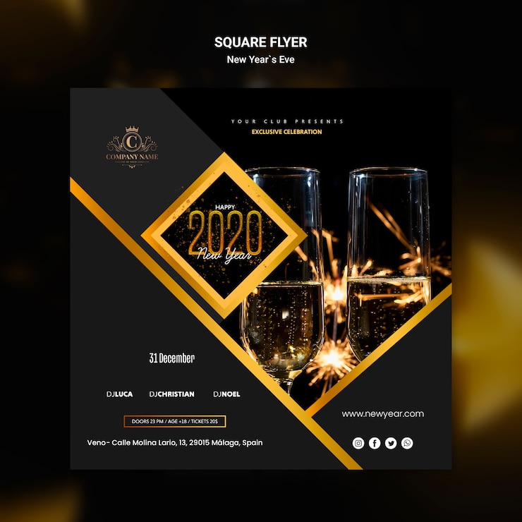 PSD gratuito diseño de flyer cuadrado para plantilla de año nuevo
