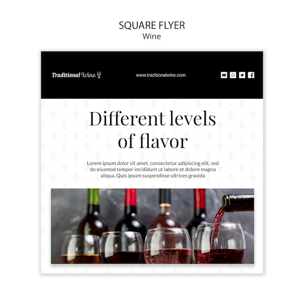 PSD gratuito diseño de flyer cuadrado vino
