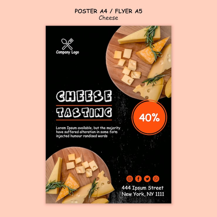 PSD gratuito diseño de flyer de degustación de queso.