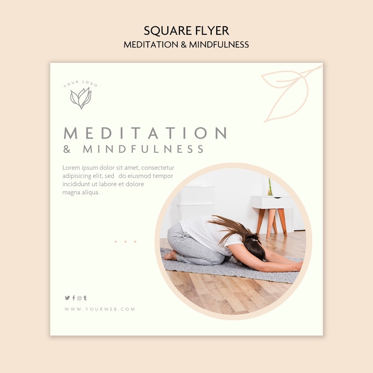 PSD gratuito diseño de flyer de meditación y atención plena.
