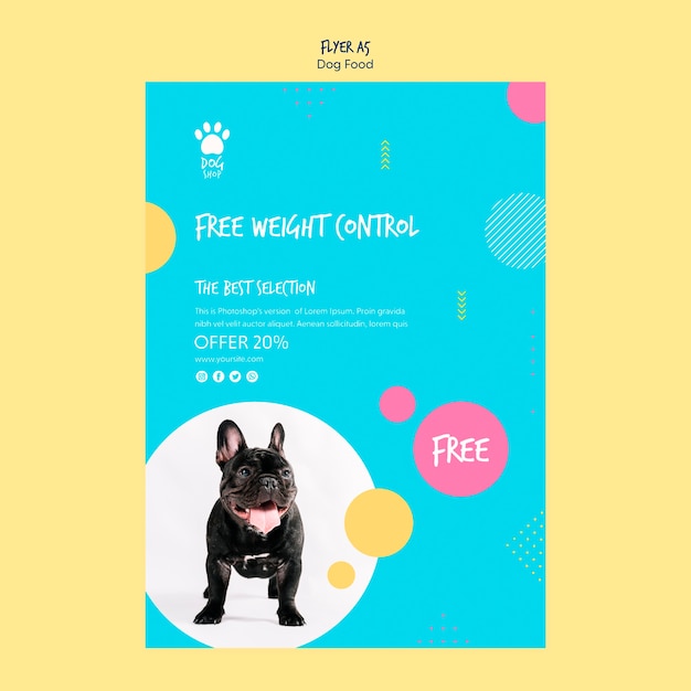 PSD gratuito diseño de flyer para venta de comida para perros