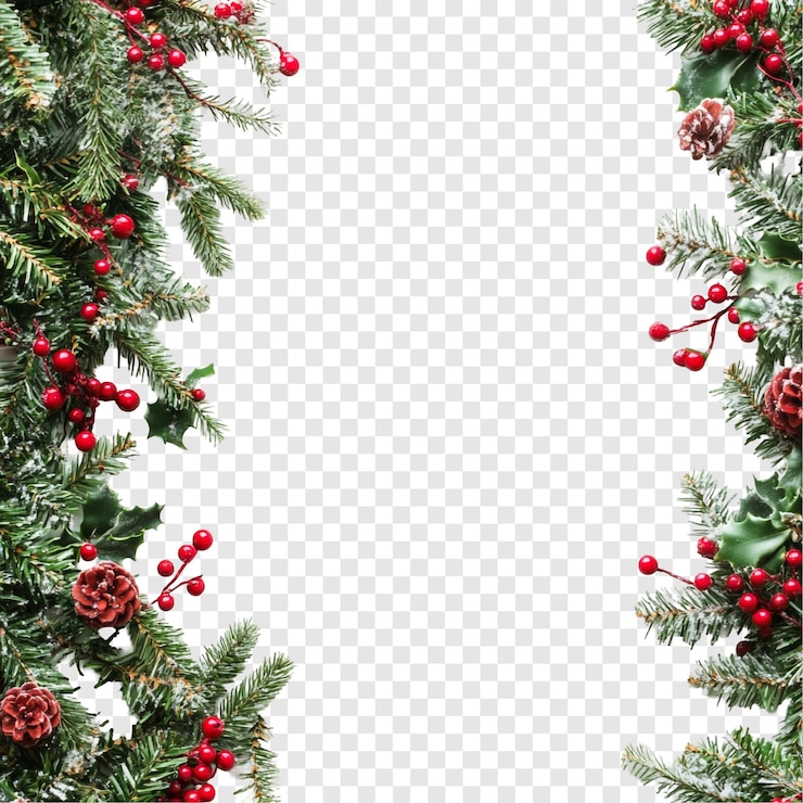PSD gratuito diseño de la frontera festiva de navidad holly pine berries y pinecones
