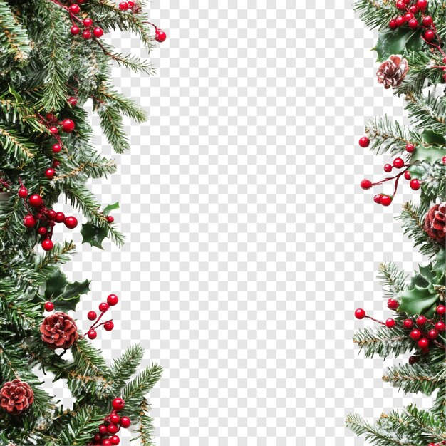 Diseño de la frontera festiva de Navidad Holly Pine Berries y Pinecones