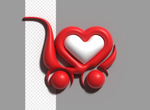 Diseño de ilustración 3d de icono de carro de compras del día de san valentín