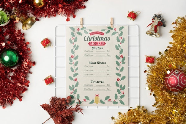 PSD gratuito diseño de menú navideño con decoración navideña