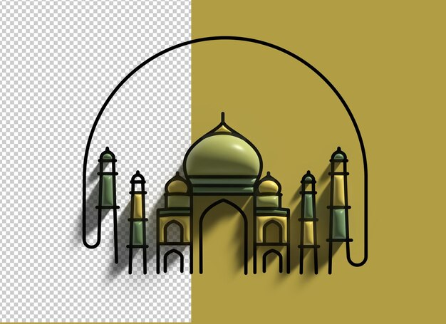 Diseño de mezquitas en 3D en un fondo transparente Celebración del Eid Mubarak