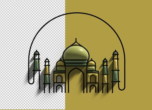 Diseño de mezquitas en 3D en un fondo transparente Celebración del Eid Mubarak