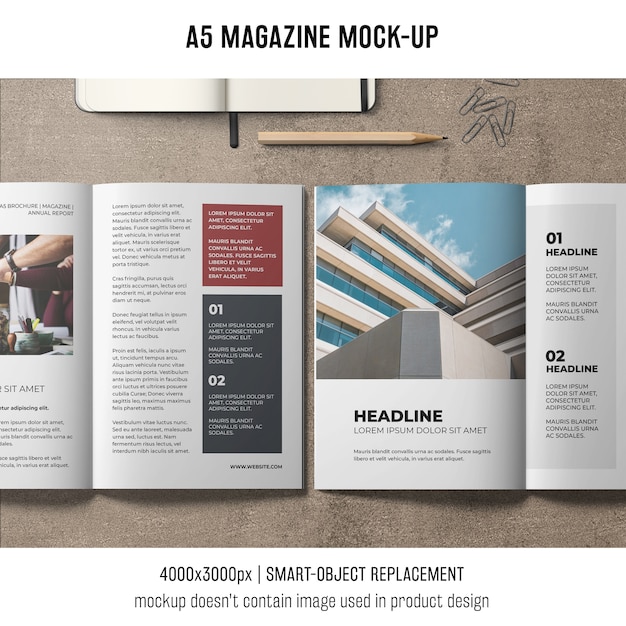 PSD gratuito diseño de mockup de revista a5