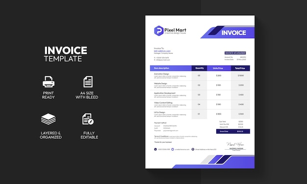 Diseño moderno de plantillas de facturas empresariales