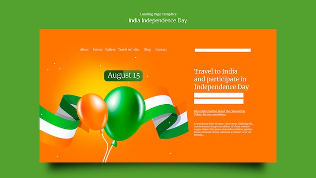 PSD gratuito diseño de la página de destino del día de la independencia de la india