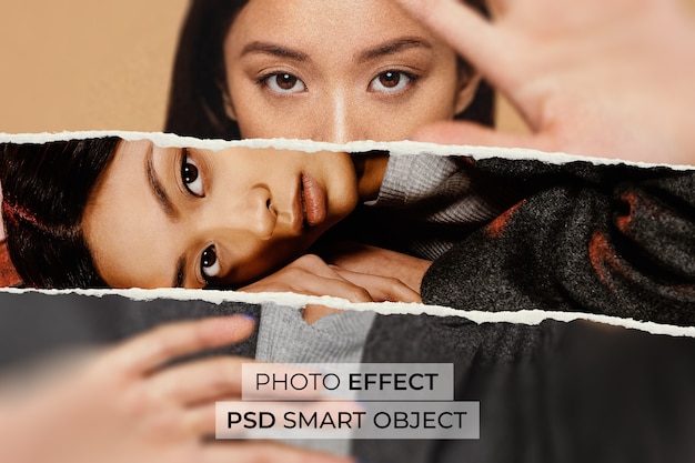 PSD gratuito diseño de papel rasgado con efecto fotográfico.