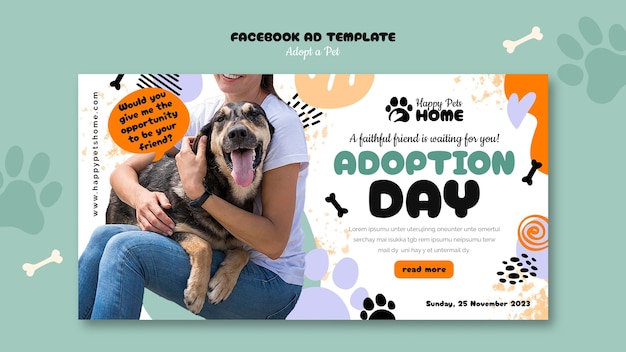 PSD gratuito el diseño plano adopta una plantilla de facebook para mascotas