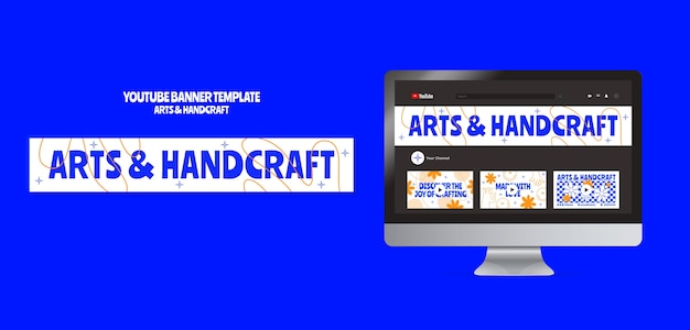 Diseño plano artes y artesanía banner de youtube.