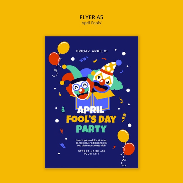 Diseño plano cartel de celebración del primer de abril