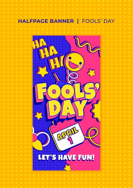 Diseño plano celebración de april fools banner de media página