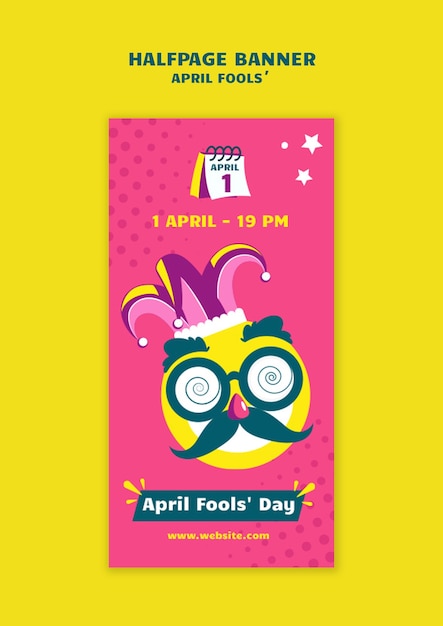PSD gratuito diseño plano celebración de april fools banner de media página