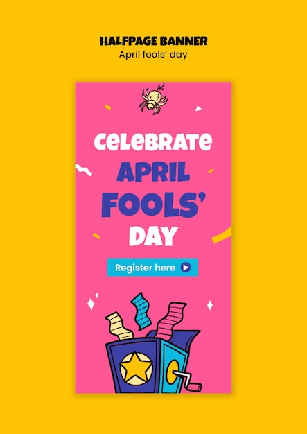 Diseño plano celebración de april fools banner de media página