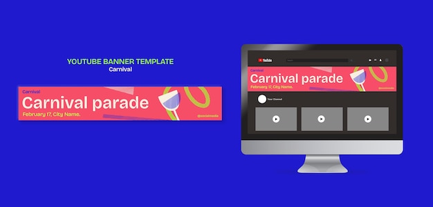 Diseño plano celebración de carnaval banner de youtube