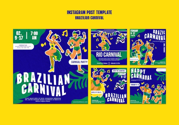 Diseño plano celebración del carnaval publicaciones de Instagram