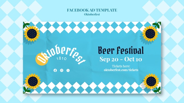 Diseño plano de la celebración de Oktoberfest en la plantilla de Facebook