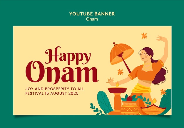 Diseño plano de la celebración de onam banner de youtube