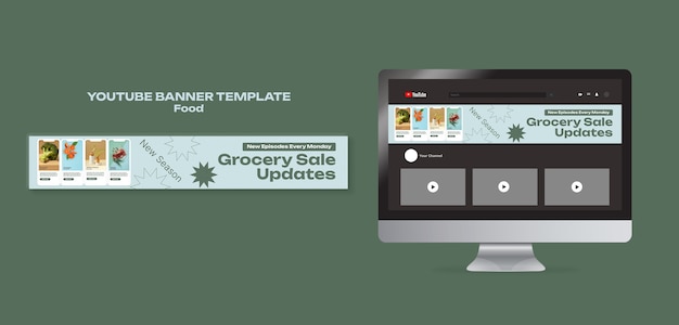 PSD gratuito diseño plano de comida deliciosa banner de youtube