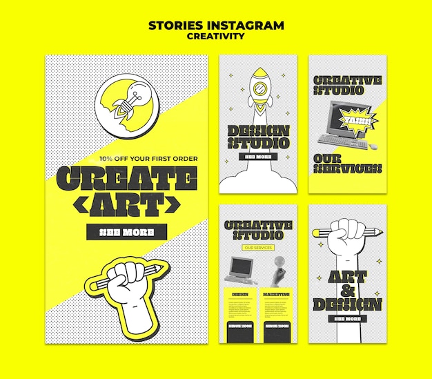 PSD gratuito diseño plano concepto de creatividad historias de instagram