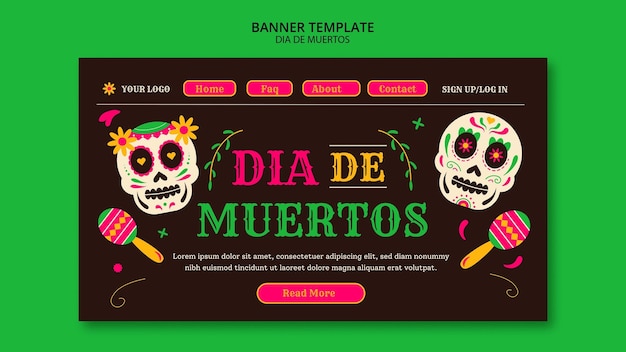 PSD gratuito diseño plano dia de muertos celebración página de aterrizaje