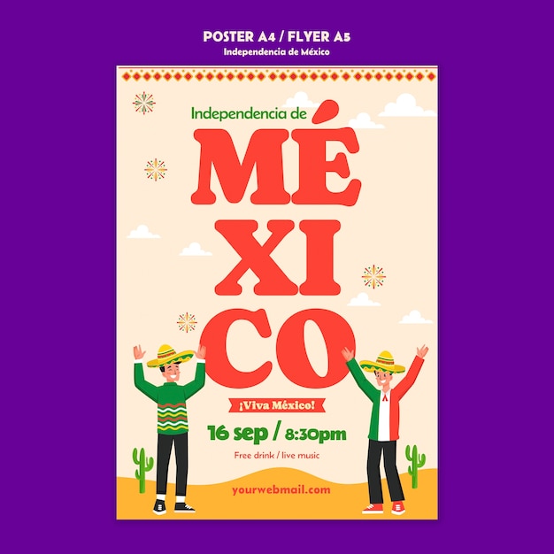 Diseño plano diseño de plantilla de independencia de méxico