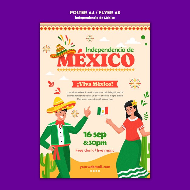 Diseño plano diseño de plantilla de independencia de méxico