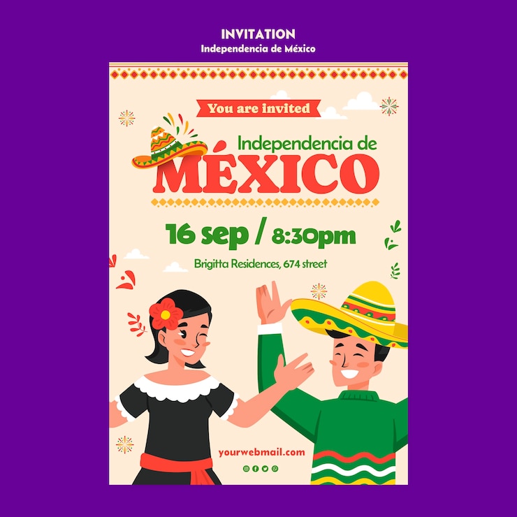PSD gratuito diseño plano diseño de plantilla de independencia de méxico
