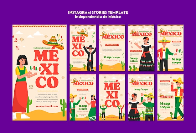 Diseño plano diseño de plantilla de independencia de méxico