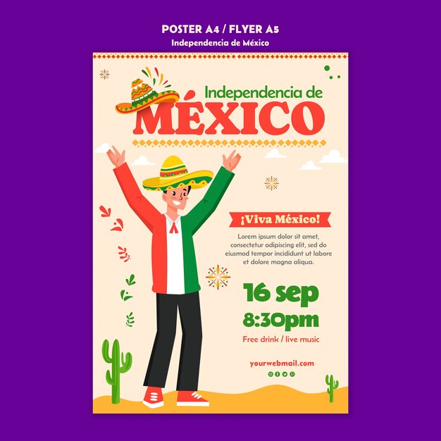 Diseño plano diseño de plantilla de independencia de méxico