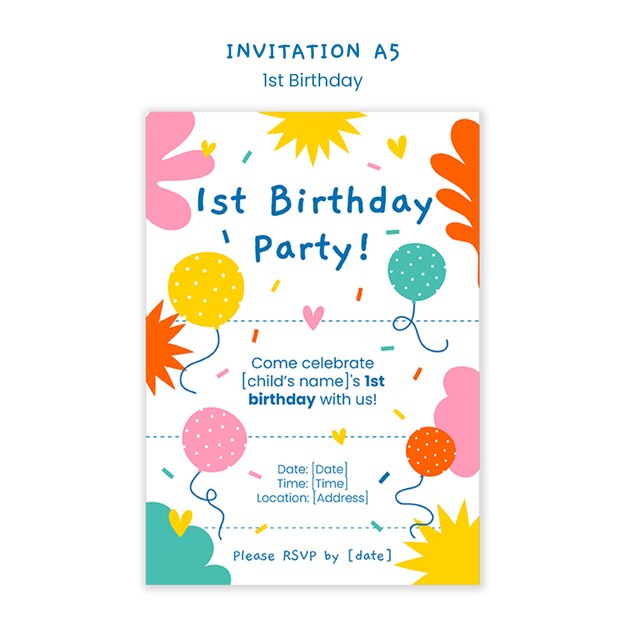 diseño plano diseño de plantilla de primer cumpleaños