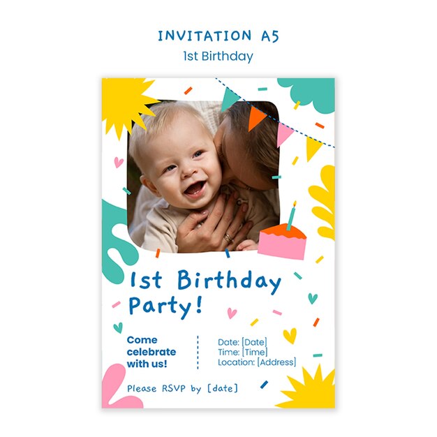 diseño plano diseño de plantilla de primer cumpleaños