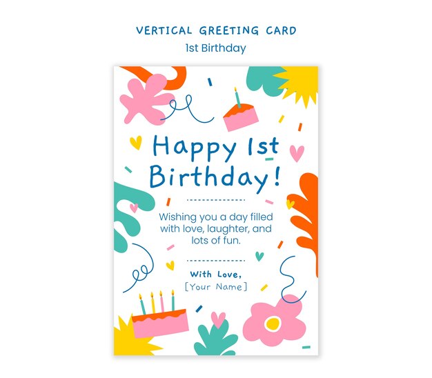 diseño plano diseño de plantilla de primer cumpleaños