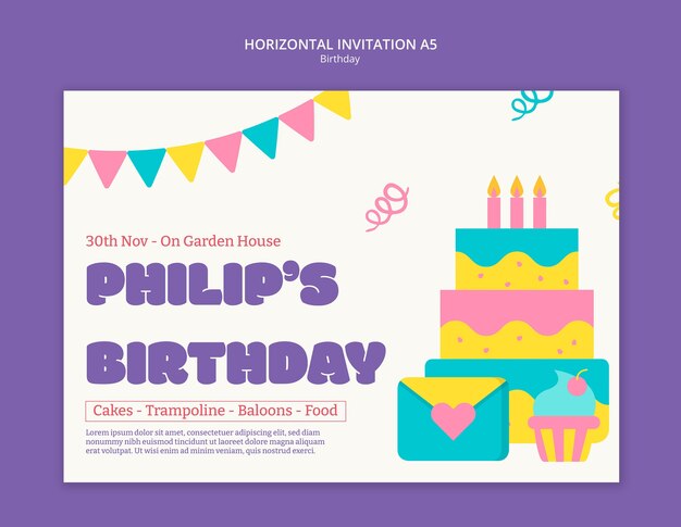 diseño plano diseño de plantilla de primer cumpleaños
