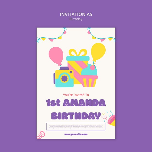 diseño plano diseño de plantilla de primer cumpleaños