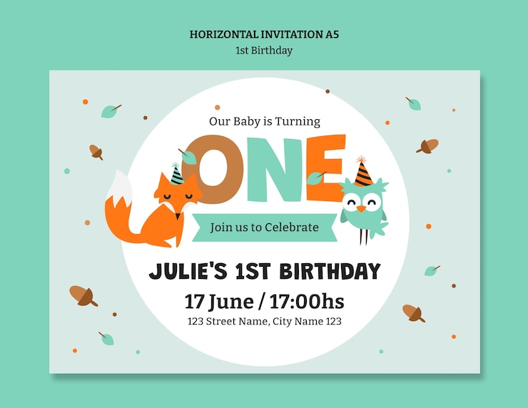 PSD gratuito diseño plano diseño de plantilla de primer cumpleaños