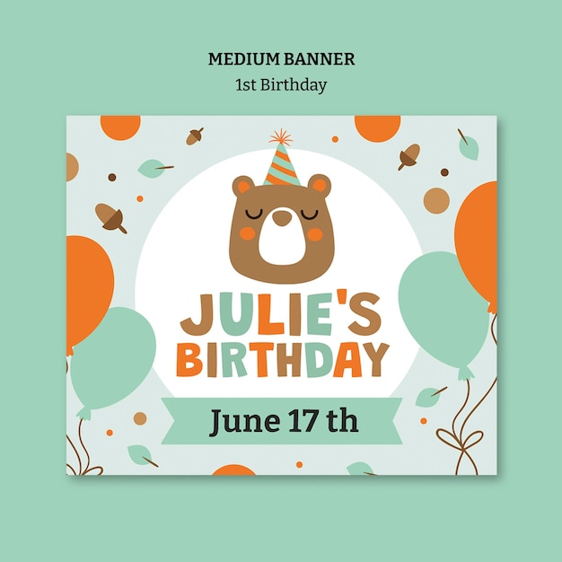 diseño plano diseño de plantilla de primer cumpleaños