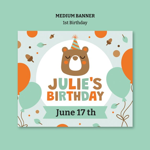diseño plano diseño de plantilla de primer cumpleaños